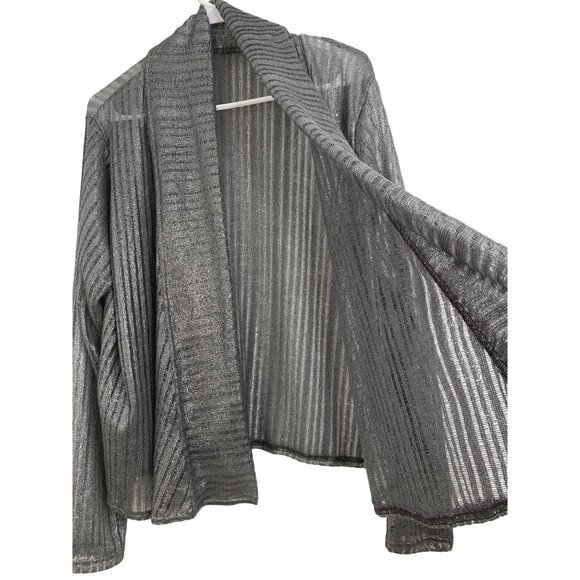 Gunmetal Silver Metallic Cardigan Semi Sheer Open REE10500 Evening GUC - Picture 2 of 3